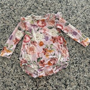 Posh Peanut Pink Floral Ruffle Sleeve One-Piece
